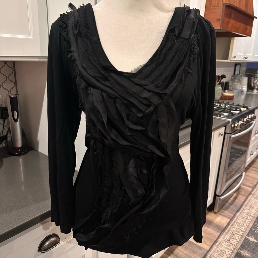 Vintage Cupio 90s Y2K Scoop Neck Layered Ruffle Top XL Long Sleeve Dark Romantic
